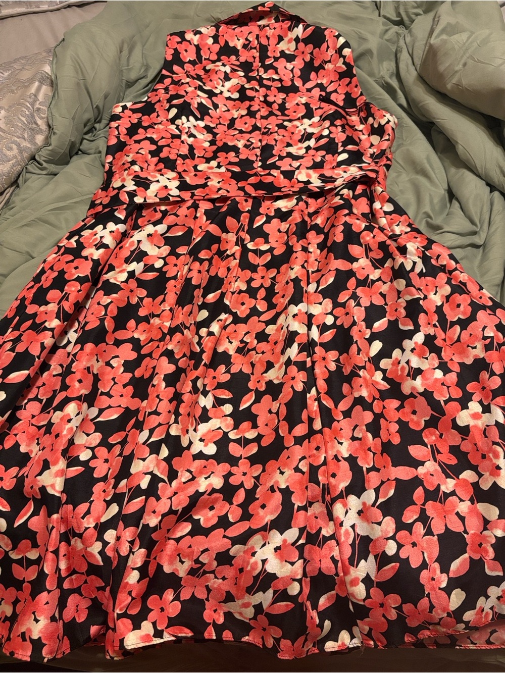 Jones Studio Black Mini Dress with Coral Pink Floral Print